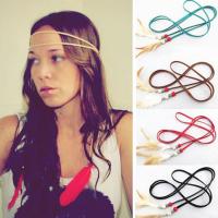 Velveteen Cord Headband, with Feather & Wood & Zinc Alloy, Feather, Bohemian style & for woman Approx 59 Inch 