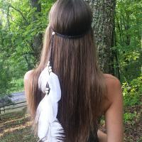 Velveteen Cord Headband, with Feather & Wood, Feather, Bohemian style & woven pattern & for woman Approx 19 Inch 
