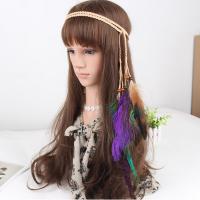 Velveteen Cord Headband, with Feather & Wood, Feather, woven pattern & for woman Approx 63 Inch 