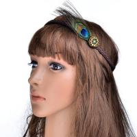 Velveteen Cord Headband, with Feather & Glass Seed Beads, Feather, elastic & for woman Approx 19 Inch 