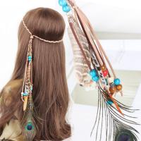 Velveteen Cord Headband, with Feather & Wood & Zinc Alloy, Feather, Bohemian style & woven pattern & for woman Approx 19 Inch 