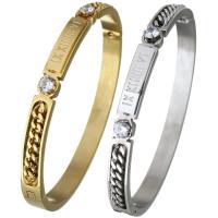 Stainless Steel Bangle, plated, with roman number & for woman & with rhinestone 5.5mm, Inner Approx 
