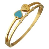 Stainless Steel Bangle, Heart, word love, gold color plated, for woman & enamel & with rhinestone, 12mm, Inner Approx 