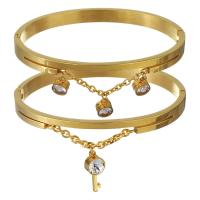 Stainless Steel Bangle, gold color plated & for woman & with rhinestone, Inner Approx 