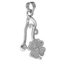 Brass Jewelry Bails, Four Leaf Clover, platinum plated, micro pave cubic zirconia 0.8mm Approx 4mm 