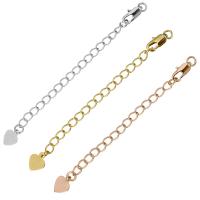 Brass Lobster Claw Cord Clasp, Heart, plated, with extender chain 70mm Approx 2mm 