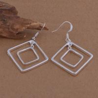 Brass Drop Earring, Rhombus, real silver plated, for woman, lead & cadmium free 