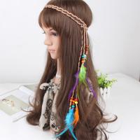 Velveteen Cord Headband, with Feather & Wood, Bohemian style & for woman Approx 64 Inch 
