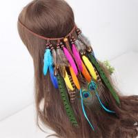 Velveteen Cord Headband, with Feather & Wood, Bohemian style & for woman Approx 19 Inch 