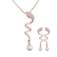 Zinc Alloy Jewelry Set, earring & necklace, with ABS Plastic Pearl & iron chain, gold color plated, snake chain & for woman & with rhinestone, lead & cadmium free  Approx 16.5 Inch 