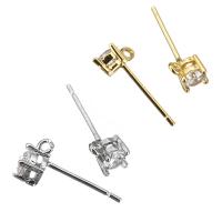 Brass Earring Stud Component, plated, with loop & micro pave cubic zirconia 0.6mm Approx 0.5mm 