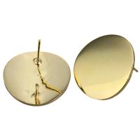 Brass Earring Stud Component, Flat Round, gold color plated, with loop 0.6mm Approx 1.5mm 