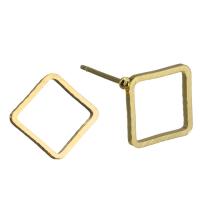 Brass Earring Stud Component, Rhombus, gold color plated 0.6mm 