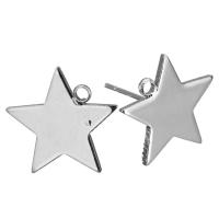 Латунный гвоздик для сережки, Латунь, Звезда, плакирован серебром, с обручом 0.6mm, отверстие:Приблизительно 0.8mm, продается Пара