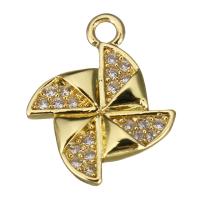 Cubic Zirconia Micro Pave Brass Pendant, Pinwheel, real gold plated, micro pave cubic zirconia Approx 0.5mm 