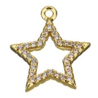 Brass Star Pendants, real gold plated, micro pave cubic zirconia Approx 0.7mm 