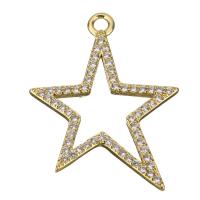 Brass Star Pendants, real gold plated, micro pave cubic zirconia Approx 1.2mm 