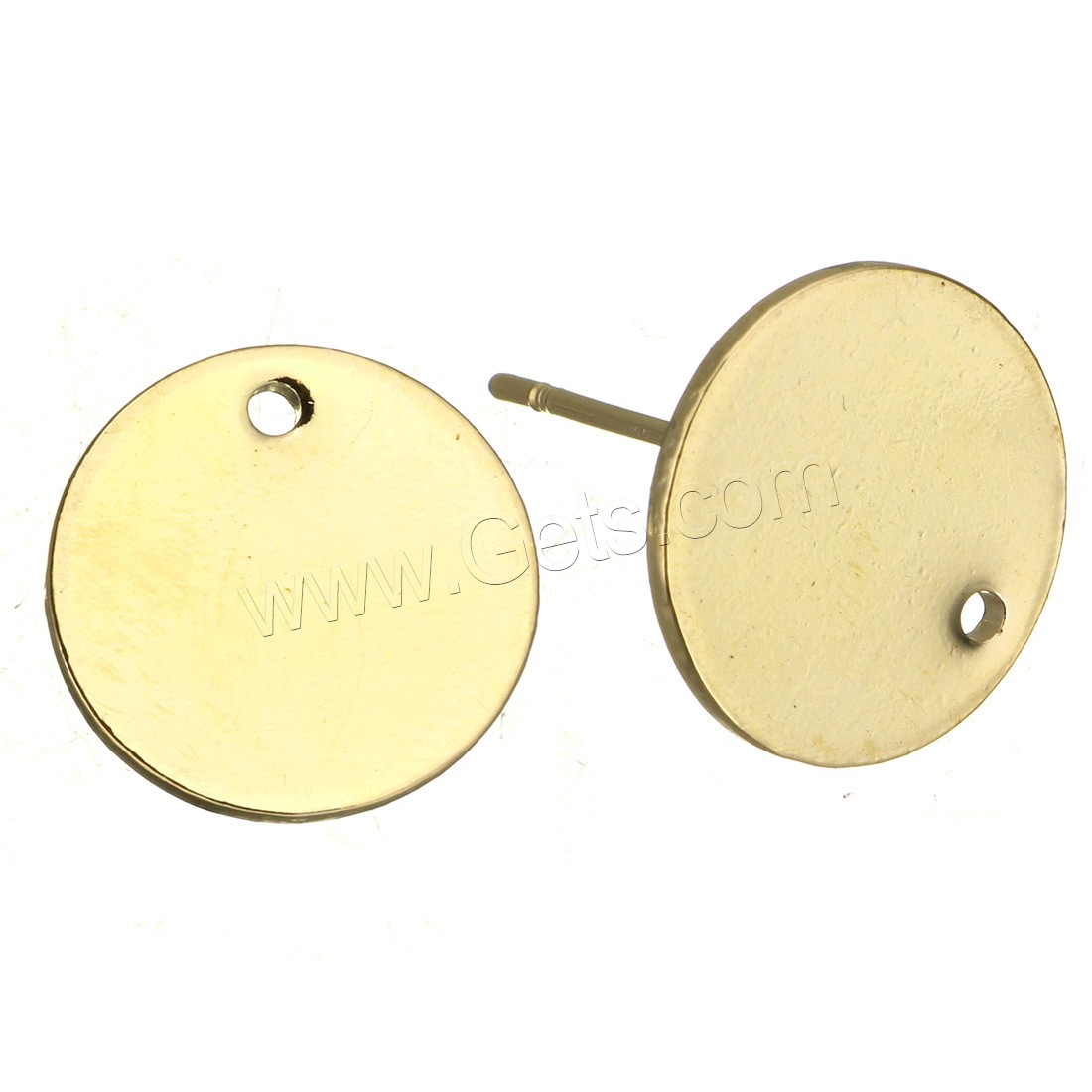 Messing Ohrring Stecker, flache Runde, plattiert, mit Schleife & verschiedene Größen vorhanden, keine, Bohrung:ca. 0.8mm, verkauft von PC