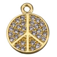 Cubic Zirconia Micro Pave Brass Pendant, Peace Logo, real gold plated, micro pave cubic zirconia Approx 0.5mm 