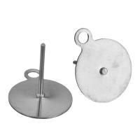Латунный гвоздик для сережки, Латунь, Плоская круглая форма, плакирован серебром, с обручом 0.6mm, отверстие:Приблизительно 1mm, продается PC