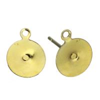 Brass Earring Stud Component, Flat Round, gold color plated, with loop Approx 0.7mm 