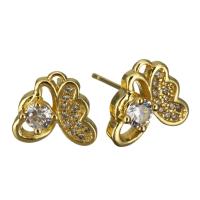 Brass Earring Stud Component, Butterfly, gold color plated, with loop & with rhinestone 0.6mm Approx 1mm 