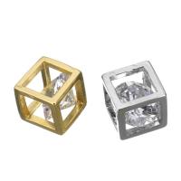 Brass Earring Drop Component,  Square, plated, with rhinestone 8mm 