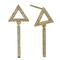 Rhinestone Brass Drop Earring, Triangle, gold color plated, without stopper & for woman & with rhinestone 0.6mm 