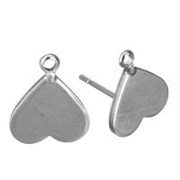 Brass Earring Stud Component, Heart, silver color plated, with loop 0.6mm Approx 1mm 
