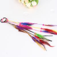 Nylon Cord Hair Jewelry Elastic, with Feather & Velveteen Cord & Wood, Bohemian style & for woman, mixed colors Inch 