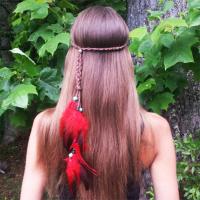 Velveteen Cord Headband, with Feather & Wood, Bohemian style & for woman Approx 19 Inch 