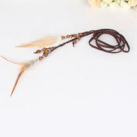 Velveteen Cord Headband, with Feather & Wood & Zinc Alloy, antique silver color plated, Bohemian style & for woman Approx 64 Inch 