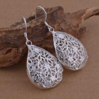 Brass Drop Earring, Teardrop, real silver plated, for woman & hollow, lead & cadmium free 