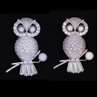 Cubic Zirconia Brooch, Brass, with South Sea Shell, Owl, plated, micro pave cubic zirconia & for woman nickel, lead & cadmium free 