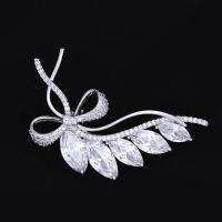 Cubic Zirconia Brooch, Brass, Flower, platinum plated, micro pave cubic zirconia & for woman, nickel, lead & cadmium free 