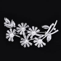 Cubic Zirconia Brooch, Brass, Flower, platinum plated, for woman & with cubic zirconia, nickel, lead & cadmium free 