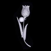 Cubic Zirconia Brooch, Brass, with South Sea Shell, Flower, platinum plated, micro pave cubic zirconia & for woman, nickel, lead & cadmium free 