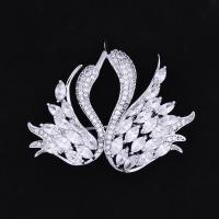 Cubic Zirconia Brooch, Brass, Swan, platinum plated, micro pave cubic zirconia & for woman, nickel, lead & cadmium free 