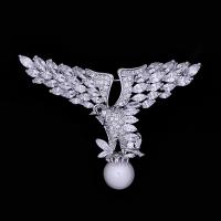 Cubic Zirconia Brooch, Brass, with South Sea Shell, Eagle, platinum plated, micro pave cubic zirconia & for woman, nickel, lead & cadmium free 