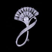 Cubic Zirconia Brooch, Brass, Flower, platinum plated, micro pave cubic zirconia & for woman, nickel, lead & cadmium free 
