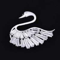 Cubic Zirconia Brooch, Brass, Swan, platinum plated, for woman & with cubic zirconia, nickel, lead & cadmium free 