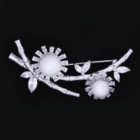 Shell Brooch, Brass, with South Sea Shell, Flower, platinum plated, for woman & with cubic zirconia, nickel, lead & cadmium free 