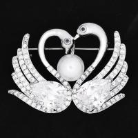 Shell Brooch, Brass, with South Sea Shell, Swan, platinum plated, for woman & with cubic zirconia, nickel, lead & cadmium free 