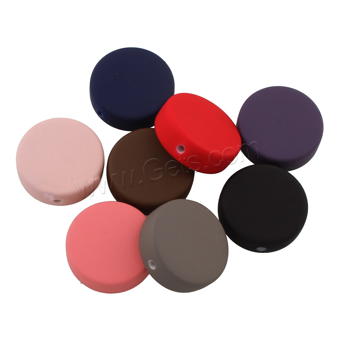 Gummierte Acryl-Perlen, Acryl, flache Runde, gemischte Farben, 22x22x7.5mm, Bohrung:ca. 1mm, ca. 163PCs/Tasche, verkauft von Tasche