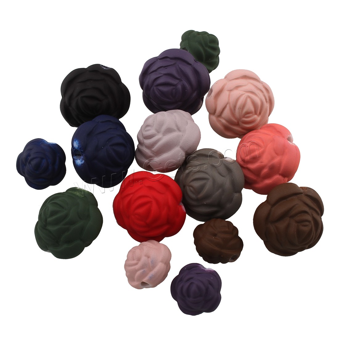 Rubberized Acrylic Beads, Flower, different size for choice, mixed colors, Hole:Approx 1mm, Sold By Bag