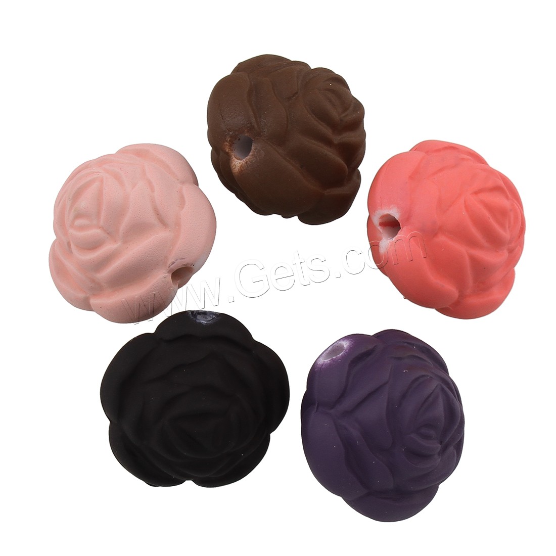 Gummierte Acryl-Perlen, Acryl, Blume, verschiedene Größen vorhanden, gemischte Farben, Bohrung:ca. 1mm, verkauft von Tasche