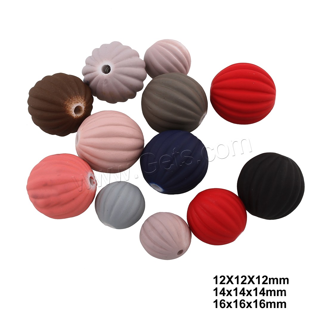 Gummierte Acryl-Perlen, Acryl, rund, verschiedene Größen vorhanden, gemischte Farben, Bohrung:ca. 1mm, verkauft von Tasche