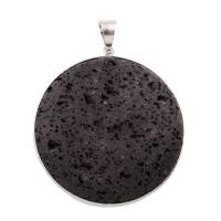 Lava Pendant, with Brass, Flat Round, black Approx 