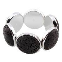 лава браслет, с Латунь, Плоская круглая форма, Женский, черный длина:Приблизительно 7.5 дюймовый, продается Strand