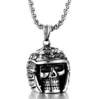 Men Sweater Chain Necklace, Titanium Steel, Skull, box chain & for man & blacken Approx 24 Inch 
